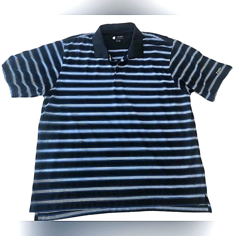Izod Men's Polo - Black and Blue Stripes Size 2X